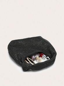 Women's Crescent-Shaped Handbag In Solid Color, Versatile And Fashionable, With Knotted Single Handle, Suitable For Carrying Under The Arm And For Travel. - Black - View 4