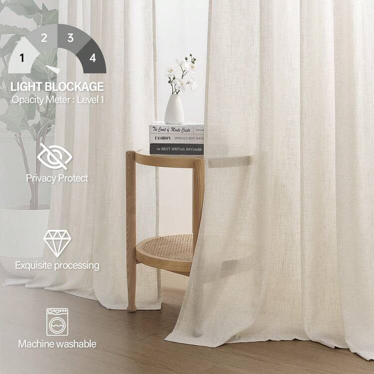 Topfinel 6 Panels Linen Blend Curtains Semi Sheer Light Glare Filtering Semi Sheer Drapes Back Tab Rod Pocket Clip Rings For Living Room Bedroom Dining Doorway Farmhouse Office Home Decor - Oatmeal - 查看 7
