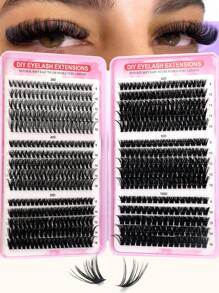 640片单簇假睫毛，高容量，9-16mm混合长度，新手DIY家用假睫毛套装，适合日常通勤、约会、音乐节、放大眼睛、睫毛簇、单根假睫毛