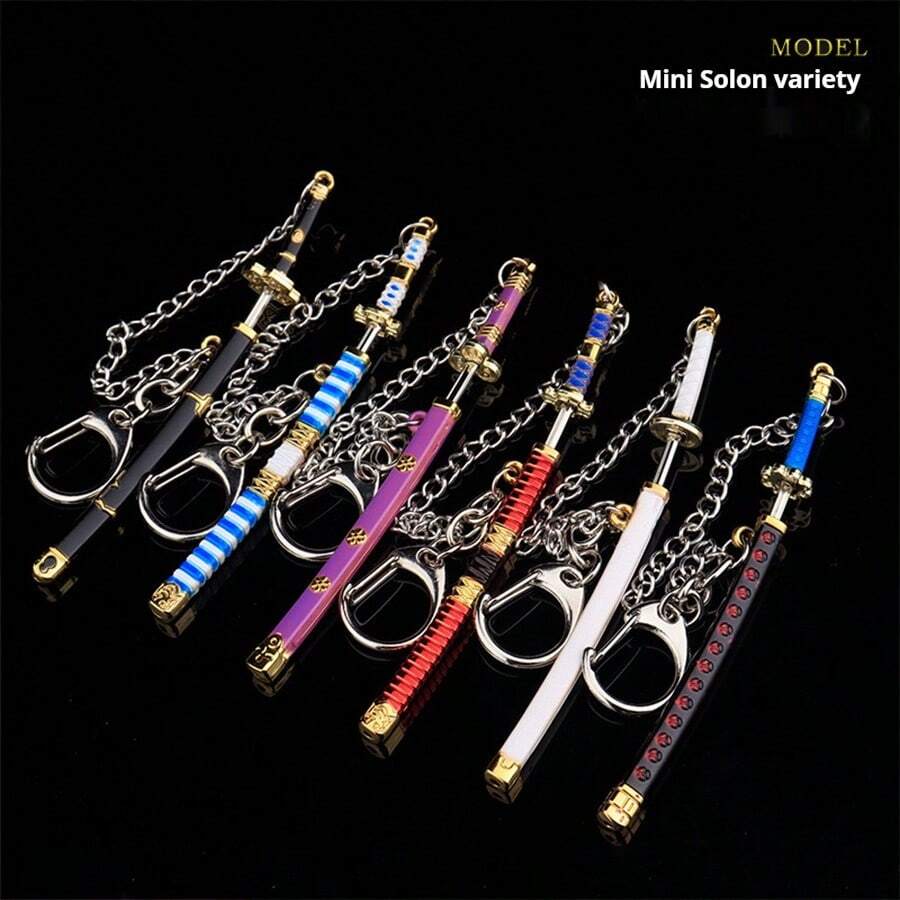 1件海贼王周边商品 - 索隆武器模型收藏 - 迷你武士刀钥匙扣装饰，家居装饰，桌面摆件，完美的生日/节日/万圣节/圣诞节礼物，开斋节礼物，软萌玩具 - 彩色 - 查看 1