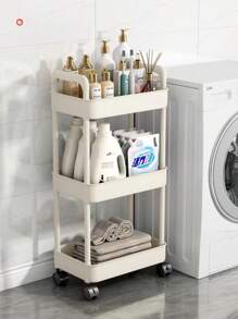 1pc 3-Tier Storage Rack, Plastic Material, Floor Standing Installation, Gold Pipe Included, Suitable For Kitchen, Bathroom, Bedroom, Living Room, Vertical Shelving Unit - Multicolor - View 4