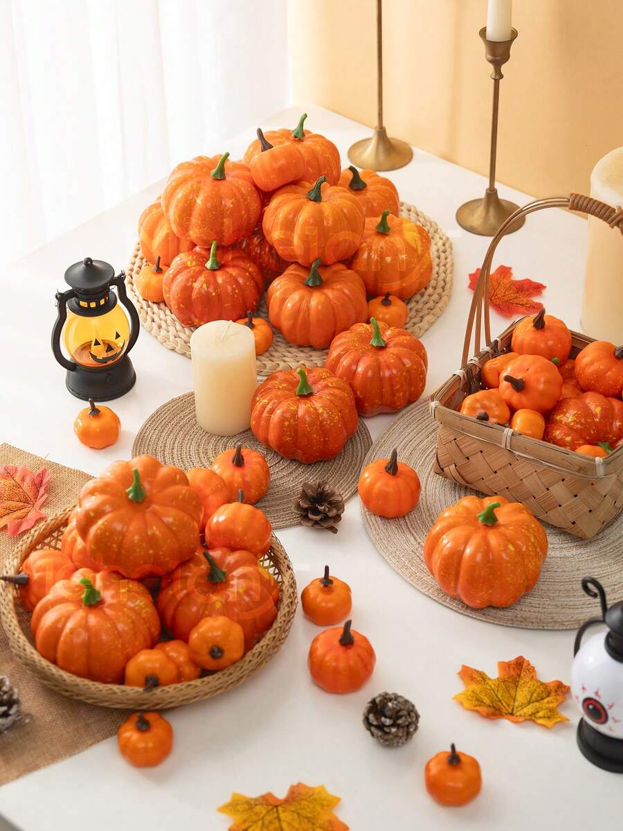 MEHELANY 12/4/2个橙色人造南瓜，大号和小号户外橙色泡沫塑料仿真南瓜适用于家居餐桌装饰万圣节、丰收节、农场主题派对、秋季婚礼装饰用品、摄影道具、房间、厨房、壁炉、乔迁节日礼物 - 橘色 - 查看 1