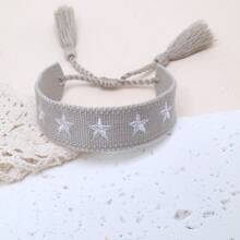 1pc Star Decor Handmade Braided Bracelet, Creative Embroidery Design, Suitable For Party, Beach, Travel, Gift For Friends, Family, Classmates - Grey - View 4