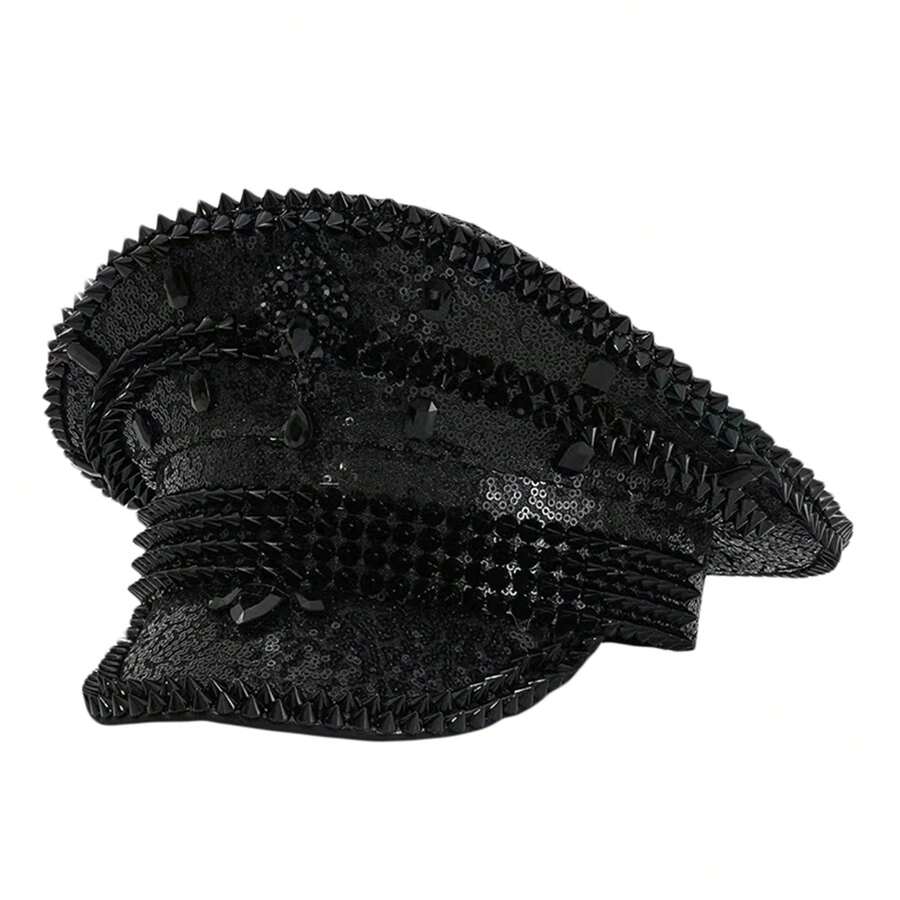 Glitter Captain Hats Luxury Diamond Sequin Captain Caps Bachelorette Hen Party Favors - màu đen - Xem 1