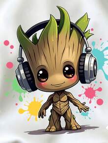 Marvel Oversized Hoodie-Sweatshirt mit Groot-Spritzer-Muster für Teenager/Tweens, lässig geschnittenes Langarm-Pullover-Top