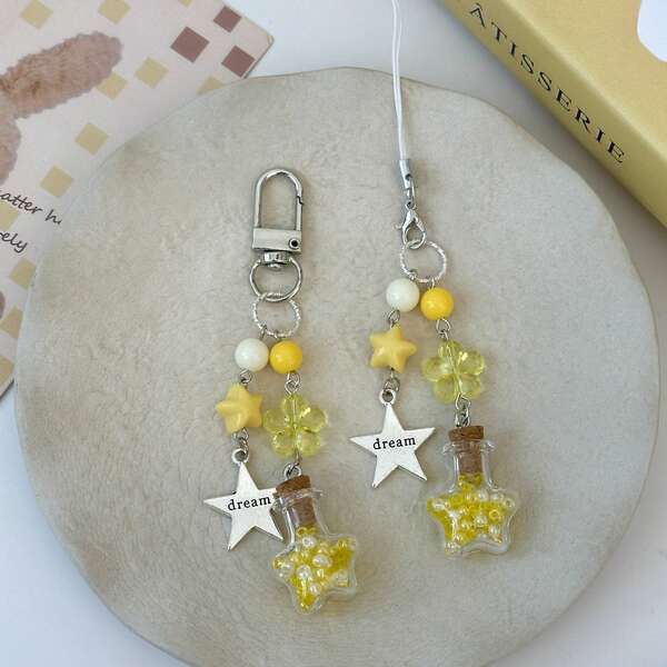 [Make A Wish] Original Beaded Keychain, Minimalist Ins Style, Cute Charm For Phone, Girl-Friendly