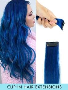 1pc Clip-In Hair Extension, Human Hair, Colorful Hair Extension, Red Clip-In Human Hair, Rainbow Color Party Highlights, Straight Hair Piece, For Women And Girls, Cosplay Clip-In Hair Extension, Purple, Halloween Costume And Christmas - Multicolor - View 12