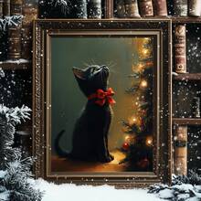 1pc Canvas Wall Art, Framed Wall Decor, Vintage Christmas Theme, Christmas Tree Kitten, Holiday Home Decor, Christmas Cat Lover Gift, Cat Wall Decor, Christmas Animal Decor, Christmas Decoration, Christmas Poster, Winter Decor, Christmas Bathroom Decor, Christmas Home Decor, Room Decor, Dorm Decor, Bedroom Decor, Living Room Decor, Office Decor, Dining Room Decor - Multicolor - View 1