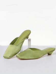 Stain Mules Slingback Pumps For Women Closed Square Toe Kitten Heel Slip On Slides Sandals Luxury Elegant Fashion Shoes - 綠色 - 查看 6