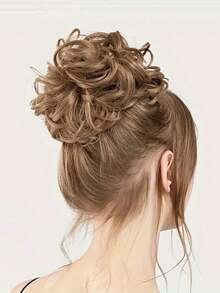 Élégant chouchou pour queue de cheval avec chignon décoiffé, chignon, accessoire de cheveux pour usage quotidien, fête, cosplay. Chouchou en cheveux synthétiques bouclés avec élastique - décoration de chignon en forme de donut, créer un look décoiffé à la mode, cadeau idéal, chouchou pour queue de cheval, chouchou, élastiques à cheveux, tenue d'automne - Multicolore - Voir 2