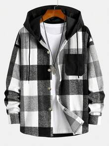 2 Pieces Set Of Tween/Teen Boys Plaid Hooded Shirt Jacket And Corduroy Casual Sweatpants Set, Spring And Autumn - Black - View 3