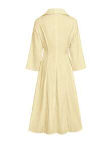 Đầm dài cổ chữ V thanh lịch dành cho nữ - Đầm thời trang tay dài xòe, thiết kế cổ ve áo, thích hợp cho mùa thu, cũng phù hợp cho các dịp công sở thường ngày, bao gồm trang phục công sở, trang phục nữ cổ điển, trang phục công sở và trang phục chuyên nghiệp. - Vàng nhạt - Xem 2