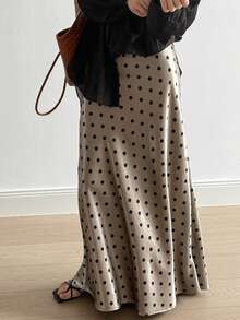 Elegant Casual Polka Dot Print Zipper Skirt - Khaki - View 5