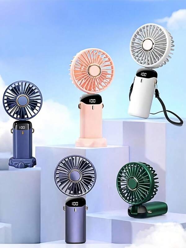 Novo ventilador portátil pequeno USB 2025, com display digital, silencioso, para escritório, para estudantes em dormitórios, ventilador externo com carregamento, ventilador portátil de mão, ventilador operado por bateria com display LED, ventilador pequeno pessoal 3 em 1, de mão/pescoço/mesa, ventilador de mesa dobrável de 90° com base, ventilador de cílios de 5 velocidades, ventilador de maquiagem para mulheres