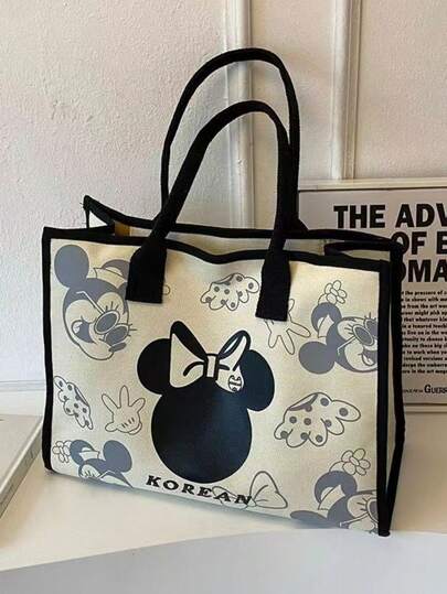 Bolso de lona con diferencia de color surtido, bolso de hombro casual para ir y venir, bolso grande de gran capacidad, mochila de estudiante, asa, diseño de dibujos animados lindo, bolso de mano ligero y de moda multifuncional, bolso de hombro de dibujos animados, bolso ligero para ir y venir, adecuado para el hogar, regalos, vacaciones y Halloween Navidad, multiusos/algunos estilos tienen diferencia de color al azar