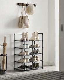 SONGMICS Scarpiera Ingresso a 10 Ripiani, Scaffale Portascarpe, Scarpiera Compatta, 33 x 33 x 173 cm, Telaio in Metallo, Ripiani in Tessuto Non Tessuto, Corridoio, Camera da Letto, Grigio - Grigio - Visualizzare 2