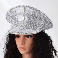 Glitter Captain Hats Luxury Diamond Sequin Captain Caps Bachelorette Hen Party Favors - 飯白色 - 查看 6