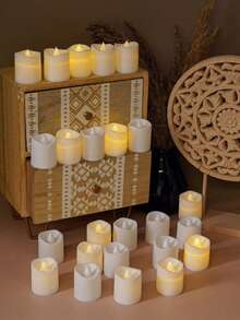 6/12/24pcs Flameless Wishing Candles, Flameless Fake Candles, Battery Powered LED Tea Lights, Romantic Atmosphere Lights For Wedding, Proposal, Christmas, Halloween, Party, Birthday, Dining Table, Holiday Decor, Ivory Color [Batteries Included]