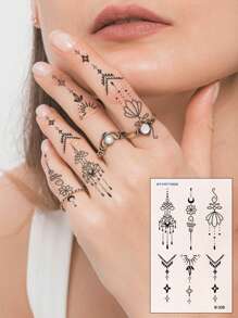 STARTTOOS 6 件黑色迷你独特图案 Y2K 手指纹身，男女通用日常、派对、节日礼物，身体装饰临时纹身，适用于手指、手腕、耳朵、肩膀、颈部、锁骨 - 黑色 - 查看 4