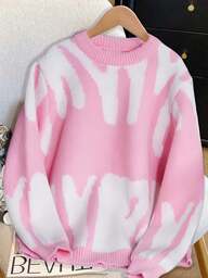 1 Stück Mädchen Teenager Eleganter Mode Alltags Schule Vintage Farbblock Lässiger Bequemer Pullover Strickpullover, Frühling Herbst Winter