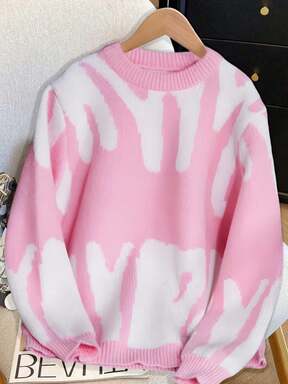 1 Stück Mädchen Teenager Eleganter Mode Alltags Schule Vintage Farbblock Lässiger Bequemer Pullover Strickpullover, Frühling Herbst Winter