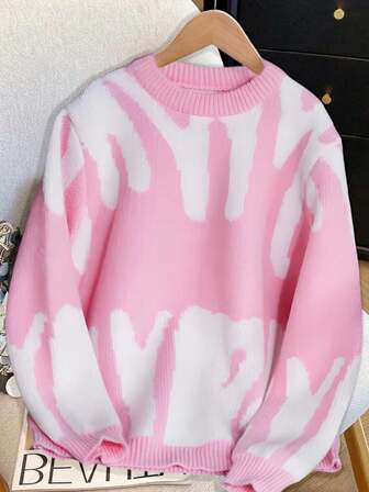 1pc Teens' Girls Elegant Fashion Daily Commute School Vintage Colorblock Casual Comfortable Pullover Knit Sweater, Spring Autumn Winter