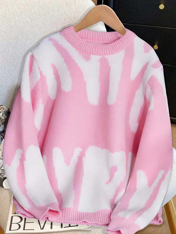 1pc Teens' Girls Elegant Fashion Daily Commute School Vintage Colorblock Casual Comfortable Pullover Knit Sweater, Spring Autumn Winter