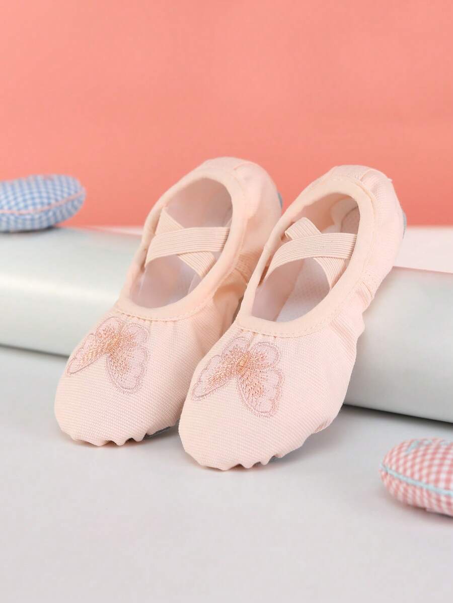Children's Princess Ballet Shoes, Girls Indoor Soft-Soled Dance Shoes, Butterfly Embroidery Dance Shoes Yoga Shoes, Practice Shoes, Flat Slippers, Comfortable And Durable, Non-Slip - Pink - View 1