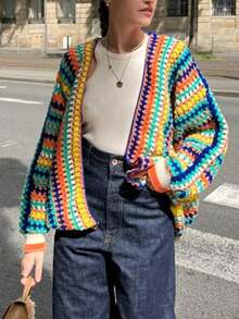 Women's Strawberry Print Button Down Long Sleeve V Neck Crop Cardigan Sweaterfall Clothes For Women   Winter Clothes For Women