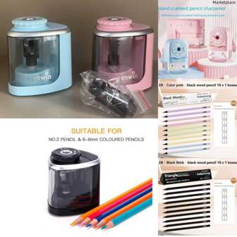 返校用品：自动铅笔刀、电动旋转铅笔刀、自动铅笔、铅笔刀、铅笔磨刀器、铅笔修剪器、A5螺旋笔记本、创意绘画艺术素描本、学生文具、日记本、课堂笔记本、适用于彩色铅笔、便携式铅笔刀、适合儿童和成人、教室和办公室使用、圣诞礼物建议、节日促销、儿童礼物、学校用品