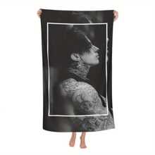 Ronnie Radke Themed Microfiber Beach Towel - Black & White Tattoo Portrait Design, Lightweight & Quick-Dry Swimming, Gym, Yoga, Travel - Modern Bath & Beach Accessory, Bold Pattern, Durable Material, Yoga Practitioners