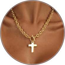 Cross Necklace For Women, Dainty 18K Gold Plated/Sterling Silver Small Cross Pendant Necklace Simple Gold Cross Necklaces For Women  Faith Jewelry Gift2025 - 厚實的十字架-金色 - 查看 1