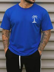 Men's Oversized Coconut Tree T-Shirt 100% Cotton From S To Plus Size G3 - Royal Blue - View 1