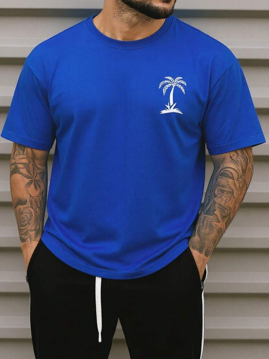 Men's Oversized Coconut Tree T-Shirt 100% Cotton From S To Plus Size G3 - Royal Blue - View 1