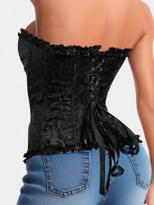 Women's Vintage Overbust Corset Top Gothic Lace Up Sexy Floral Boned Corset Overbust Body Shaper Slimming Waist Trainer Bustier Shapewear Lingerie Bodyshaper Corsets Top - Black - View 7