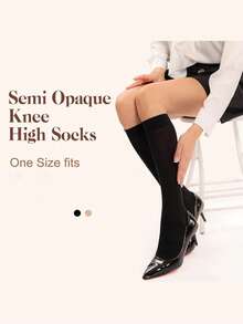 (2pairs)Women's Knee High Socks Ladies Nylon Long Socks 2pairs Semi Opaque Trouser Socks Knee Stockings, Y2k, Cozy Socks - Multicolor - View 11