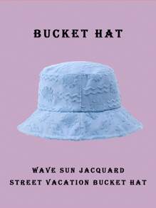 1pc Polyester Casual Street Style Sun Wave Pattern Bucket Hat, Suitable For Spring, Summer, Autumn And Winter Winter Outfits - Baby Blue - View 2