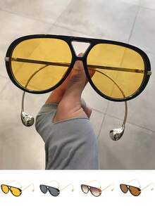 feye 新款复古双梁金属超大镜框时尚眼镜，男女皆宜，适合日常佩戴、街头风、派对等场合，独特的椭圆形时尚装饰眼镜，女士遮阳沙滩时尚配饰，复古Y2K夏季海滩度假、旅行、节日必备单品 - 彩色 - 查看 13