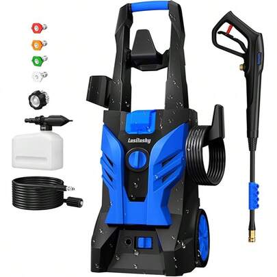 High-Pressure Washer, 2.5 Gallons/Minute Electric Pressure Washer, Equipped With 4 Quick-Connect Nozzles, Extra-Long Hose, High-Pressure Cleaning Equipment With Foam Spray Gun, Meets Multi-Angle Cleaning Needs, Easy To Operate, Suitable For Car/Fence/Driveway/Patio/Home Cleaning.