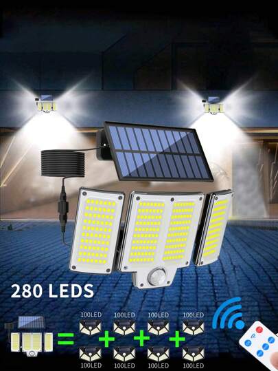 1/2 piezas Luces solares para exteriores, 280 perlas LED, 3 modos de sensor de movimiento con control remoto, luces de solares a prueba de agua para patio, jardín, garaje (1 pieza 280 perlas LED/2000mAh = 6 piezas 100 perlas LED/1200mAh)