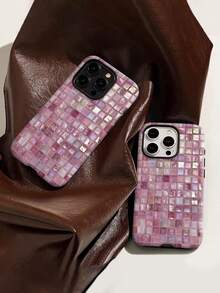 Pink Glass Tile Mosaic Element-Design Phone Case, Suitable For IPhone Models 16, 15, 14 Pro Max, 13, 12, 11, XR, XS Plus Phone Cases, Made Of TPU Silicone Material, Providing Shock And Drop Protection, With Drop Protection Function, And Has A Very Good Hand Feel. It Is The Most Suitable Gift For Family, Friends, And Loved Ones. - trắng - Xem 3