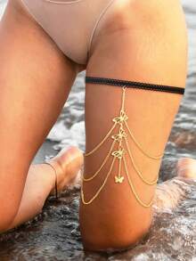 1 Multi-Layered Gold/Silver Butterfly Leg Chain, Fashionable, Elegant And Sexy, Suitable For Daily Wear, Versatile Holiday Gift (Handmade, Error 1-3cm). Bohemian Style Butterfly Thigh Chain, Gold Butterfly Leg Chain, Butterfly Pendant Leg Chain, Animal Style Thigh Chain, Suitable For Summer Beach Body Chain Jewelry For Women And Girls. Alloy Material. Butterfly Leg Chain For Women And Girls, Sexy Snake Charm Thigh Strap, Summer Bikini Skirt Beach Party - 金色 - 查看 1