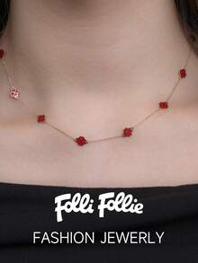Folli Follie Clover Necklaces For Women September Birthstone, Lucky Flower Jewelry Jewelry Gift For Women - 玫瑰金 - 查看 3