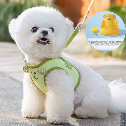 透气胸背带和牵引绳套装，适合泰迪熊贵宾犬等小型犬，可调节宠物牵引绳采用防逃脱设计，夏季遛狗舒适。