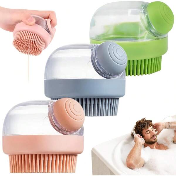 Multi-Functional Shower Shampoo Massage Brush With Built-In Dispenser - Innovative Design Combining Deep Cleansing And Soothing Massage, Suitable For Hair, Face And Body Care. Suitable For Men, Women And Children.