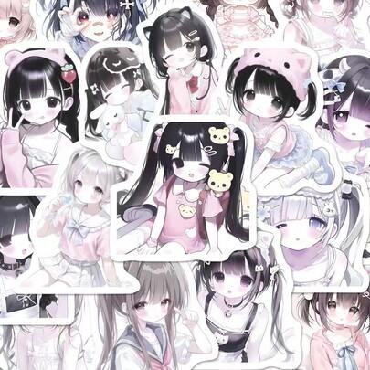 【72张动漫贴纸】60张动漫甜美少女贴纸 | 卡通初恋少女贴纸，适用于手机壳、桌面、水杯、玻璃装饰贴
