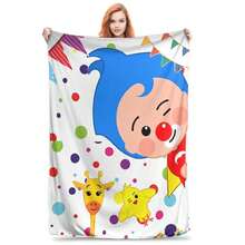 Plims Knitted Blankets Coral Fleece Plush Cartoon Clown Lightweight Thin Throw Blanket For Bedroom Sofa Bedroom Quilt_2 - 白色 - 查看 1