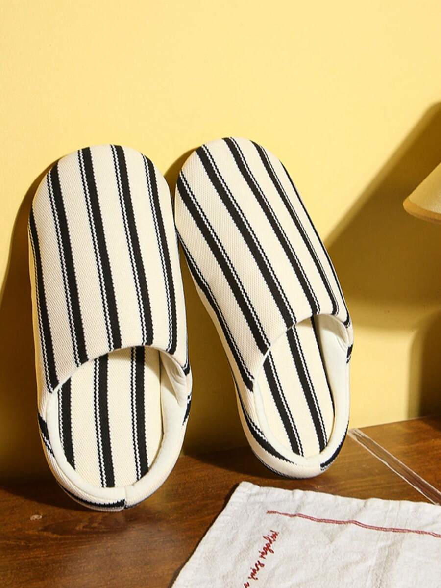 XIXITIAO 1双男女通用复古条纹拖鞋，软底室内家居鞋，静音透气，舒适百搭，适合所有季节