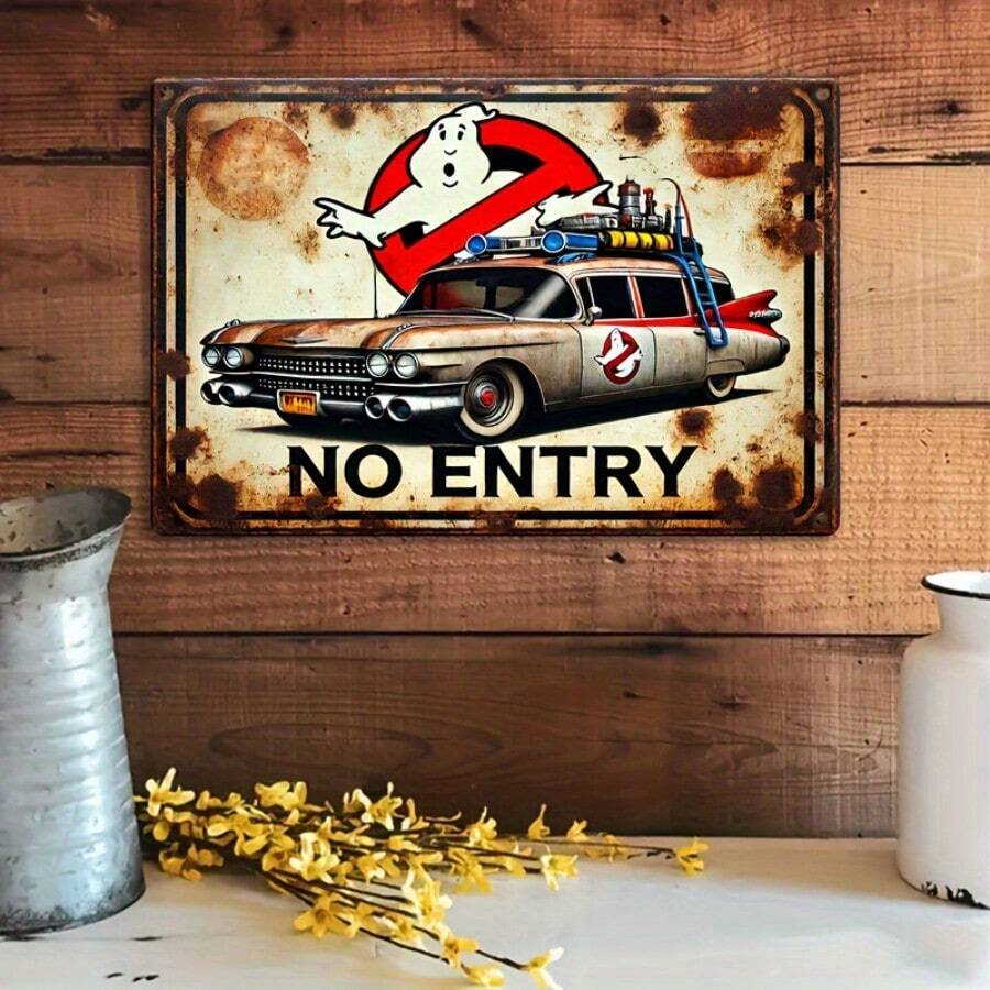 Un Panneau Métallique Rétro Centré Sur 'Ghostbusters' - Adapté Pour La Décoration Murale Dans Les Maisons, Les Salons, Les Salles à Manger, Les Cafés, Les Bureaux, Les Clubs Et Les Bars - Un Panneau Vintage Polyvalent, Parfait Pour Les Espaces Privés Des Hommes, Une Décoration Amusante, Une Esthétique D'art Mural Et Une Excellente Option Pour Les Vacances - En Anglais, 20.32X30.48 Cm.