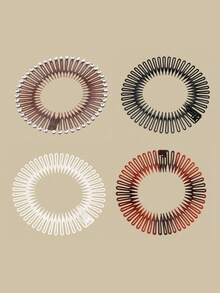 2/4 piezas Peines elásticos de plástico redondos y extensibles, sujetadores de banda para el cabello de mujer, aros redondos dentados para el cabello, accesorios para el cabello de mujer, blanco, marrón, negro casual, herramientas de peinado para peluquería, salón de belleza, productos esenciales de viaje para el cabello, cuidado del cabello, accesorios para el cabello - Multicolor - Ver 14